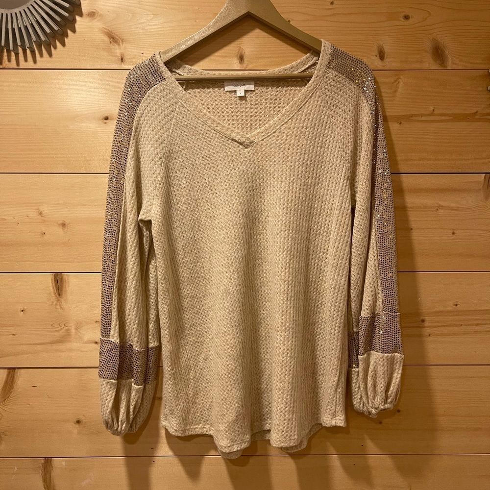 Hailey & Co Oatmeal Bubble Sleeve Sweater Small